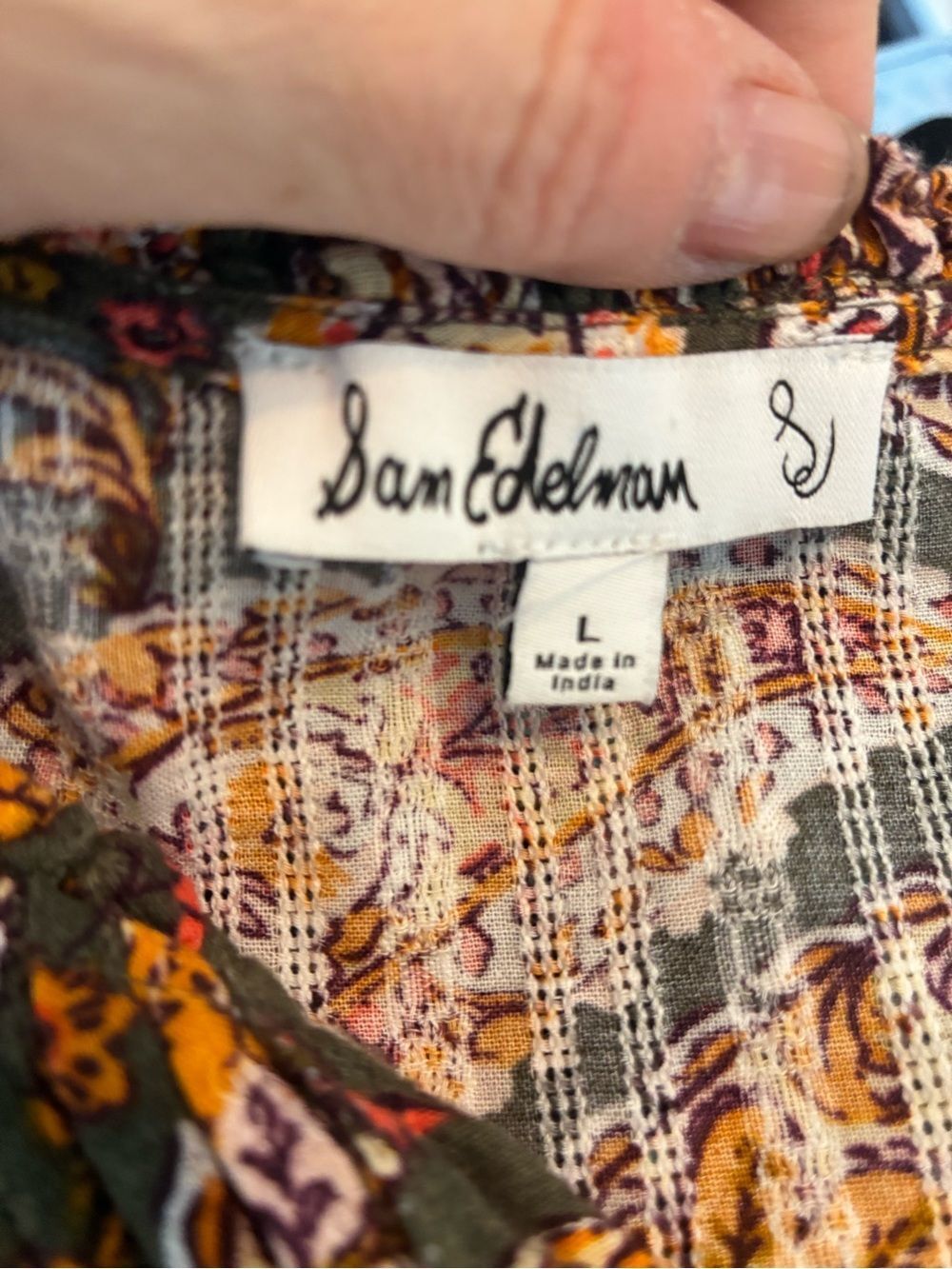 Sam Edelman Cottagecore Paisley Button-Front Blouse w/ruched sleeves - Picture 10 of 14